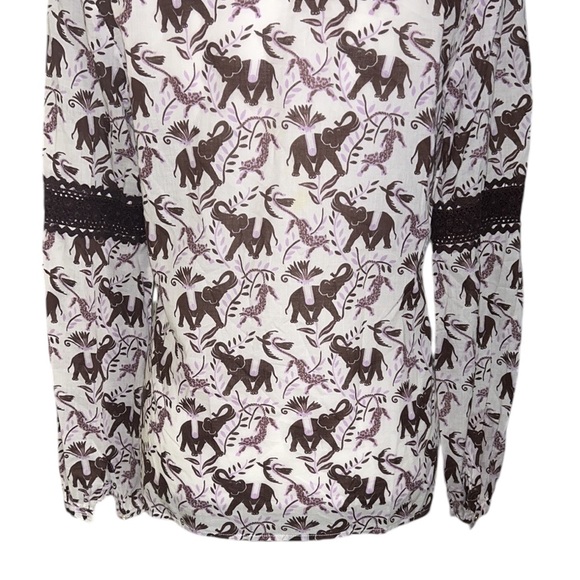 Tory Burch Elephant & Leopard Tiger Print Crochet Tassel Tie Neck Tunic Top - 8 - Picture 9 of 13